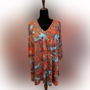 Southern Charm Red & Turquoise Paisley Flutter Tunic size 3XL